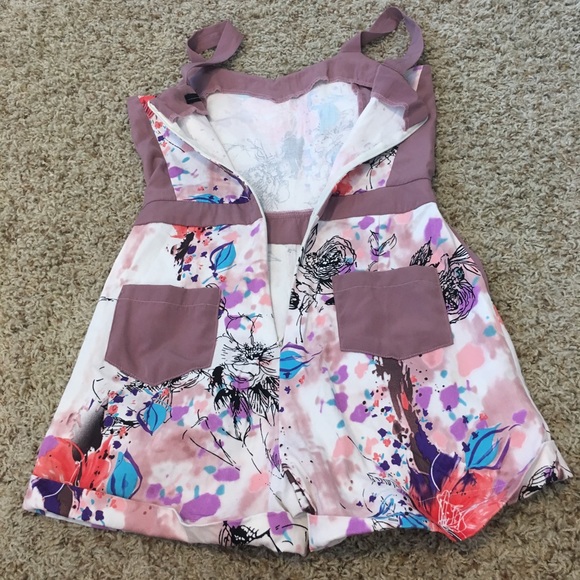 Dapper Sz 1 Floral Shorts Romper Pink Mauve Pocket - Picture 3 of 8
